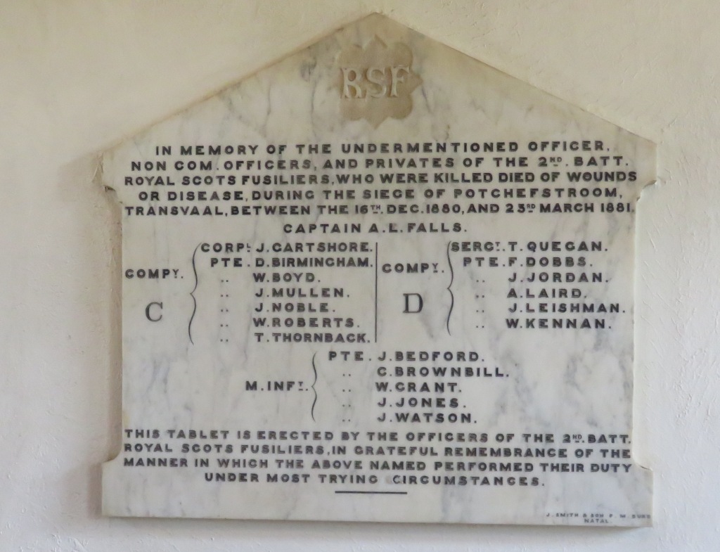 Potchefstroom plaque in anglican church